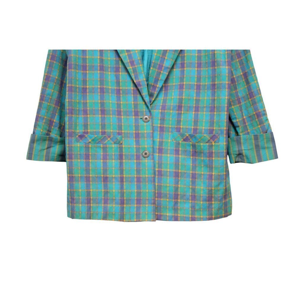 Vintage 80s 90s Blazer Large Multicolor Plaid Preppy Classic 100% Cotton USA - Picture 4 of 13